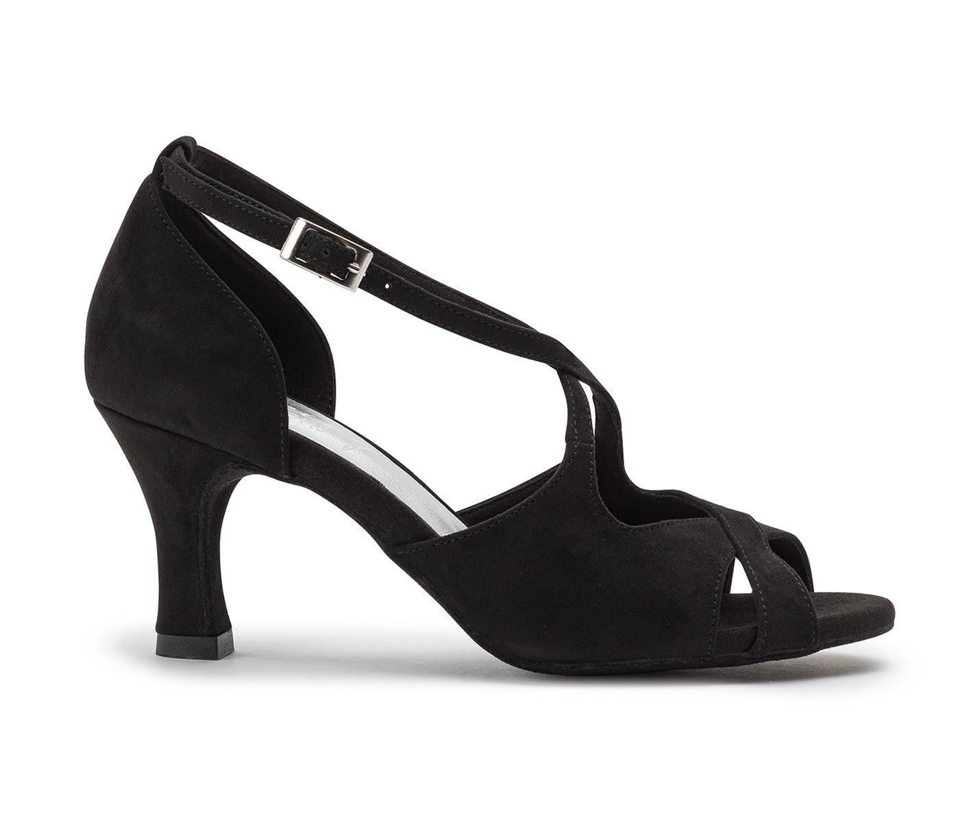 Dancing Queens' 736/486 Schwarz Wildleder Tanzschuhe, ideal als Bachata-Schuh mit Knöchelriemen.